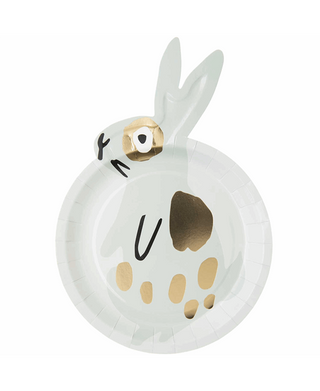 BUNNY PLATEAdorable mint bunny paper plates, bunny shaped with gold foil embelishments.  Perfect for Easter and Spring time celebrations.
Pack of 12
Size 9 x 13 inYEY