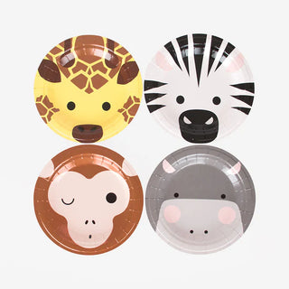 Four My Little Day Safari Plates with giraffe, zebra and monkey faces.