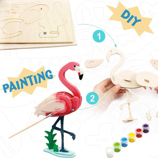 3D Wooden Puzzle Paint Kit FlamingoDIY- Assemble and paint wooden puzzles. No additional tools or glue needed. Great activity for both children and adult while improving motor, cognitive, and emotionaHands Craft