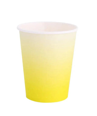 Chartreuse Ombre Cup
Set of 8 cups
Paper
3 1/2" tall
3" wide
8 oz 
Designed in San Francisco
Oh Happy Day