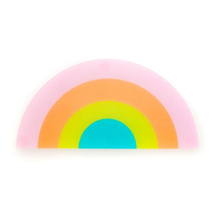 A colorful translucent sticky note pad shaped like a rainbow with gradient hues ranging from pink to blue, featuring a food-safe acrylic charcuterie tray design, isolated on a white background. 

Product Name: Kailo Chic Acrylic Rainbow Charcuterie Tray