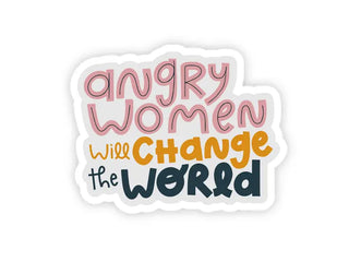 An angry woman will change the Angry Women Will Change the World sticker on her laptop by Twentysome Design.
