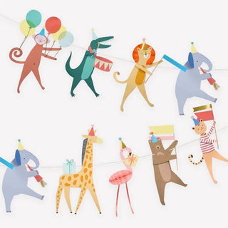 This Animal Parade Garland with animals and balloons is perfect for a birthday party or baby shower decoration by Meri Meri.