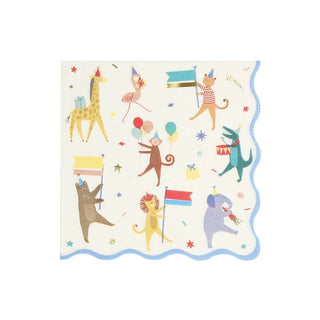 Animal Parade Large NapkinsWhy have plain napkins when you can have a parade of animals to delight your party guests? These statement scalloped napkins will instantly decorate your table, perfMeri Meri