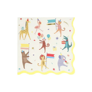 This Animal Parade Large Napkin by Meri Meri features animals and balloons, perfect for a baby shower.