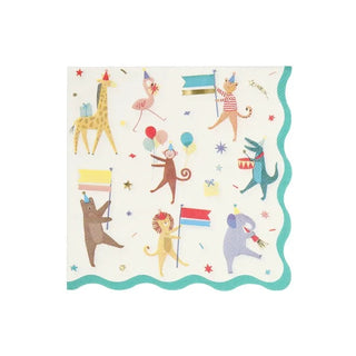 Animal Parade Large NapkinsWhy have plain napkins when you can have a parade of animals to delight your party guests? These statement scalloped napkins will instantly decorate your table, perfMeri Meri