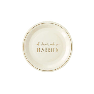 Married Paper Plate• Includes 8 round paper plates• approximately 9" tall and 9" wide• States: eat, drink and be MARRIED• gold foil accentsMy Mind’s Eye