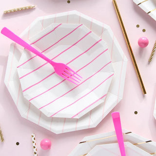 Frenchie Striped Blush Large PlatesOoh la la! Inspired by the iconic french breton stripe, these foil-pressed plates are anything but basic. Let them stand alone or mix and match with another pattern Daydream Society