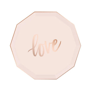 Blush "Love" Paper Plates - SmallPerfectly blush pink plates adorned with "love" and an elegant trim in rose gold foil.

Dessert plate size (9 inches / 23cm)
Each pack contains 8 paper plates
Not saPaperboy