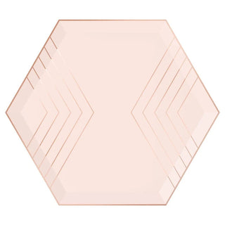 Blush & Rose Gold Hexagon Paper Plates - LargeThese hexagonal paper plates are the perfect shade of blush pink, with soft rose gold foil accents.

Dinner plate size (11 inches / 28cm)
Each pack contains 8 paper Paperboy