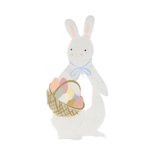 A white Bunny With Basket Napkins carrying a basket of eggs for the Easter party guests by Meri Meri.