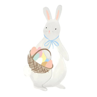 A high quality Meri Meri Bunny With Basket Plates holding a basket of eggs.