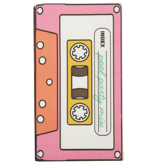 A whimsical, pastel-colored Kailo Chic cassette tape notebook with the words "cool thoughts mix" written on the label, evoking nostalgia for the era of personalized mixtapes. The pages are crafted from CASSETTE TAPES GUEST NAPKINS.