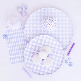 Purple Posse Guest NapkinsInspired by the classic skater shoe, our Check It collection is sure to make your party checklist! The two-tone plates and checkered print napkins are perfect for miJollity & Co