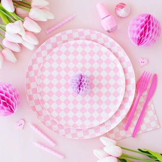 Pink Dinner PlatesInspired by the classic skater shoe, our Check It collection is sure to make your party checklist! The two-tone plates and checkered print napkins are perfect for miJollity & Co