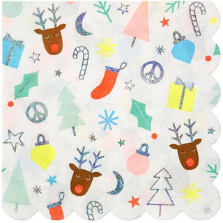 Christmas Festive Fun Party NapkinsSpread some extra festive cheer at the table with these charming napkins. Featuring reindeer, stars, moons, Christmas stockings and decorations in a sparkle of brighMeri Meri