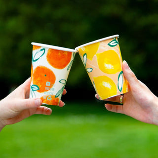 Citrus Choice Paper CupsBring the taste of summer to your store with these fruity paper cups. Coming in 2 different designs with a lemon or orange print, our disposable cups are perfect forTalking Tables