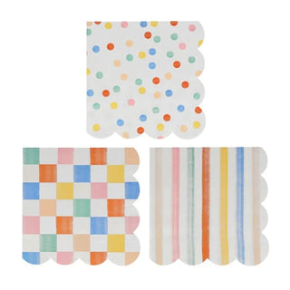Colorful Pattern Large Napkins
On-trend spots, stripes and checked prints will make any celebration special. The colors in these premium napkins are designed in a graduated brushstroke effect forMeri Meri