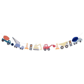 Construction GarlandTurn the party room, or a bedroom, into a fabulous construction zone with this colorful garland. It features beautifully illustrated vehicles, with 3D honeycomb papeMeri Meri
