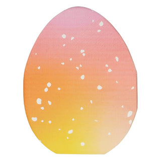 An Easter egg with DIE CUT OMBRE EASTER EGGS LUNCH NAPKINS printed yellow and orange splatters on it by Kailo Chic.