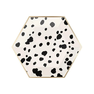 Dalmatian Black & White Plates - SmallThese hexagonal paper plates are the perfect shade of blush pink, with soft gold foil accents.

Dessert plate size (8 inches / 20cm)
Each pack contains 8 paper platePaperboy