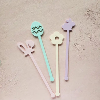Easter Favors Acrylic Drink Stirrers - Pastel Color Set of 4