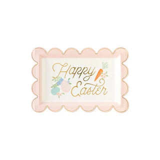 A set of six "Easter Scallop Shaped Plates" adorned with the words "Happy Easter" in gold foil accents by My Mind's Eye.