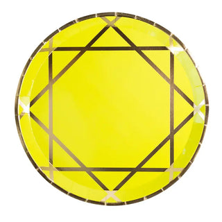 Enchanté Chartreuse Dinner PlatesBright, cheery and classic, the Enchanté Collection is perfect for the entertainer seeking a bright and colorful theme. 
- Paper Dinner Plates 
- Gold foil detail 
-Jollity & Co