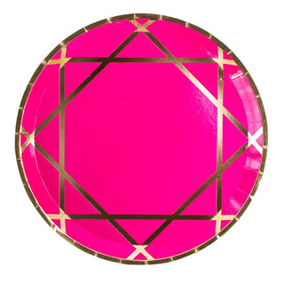 An Enchanté Pink Dinner Plate from Jollity & Co with gold foil detail.
