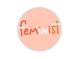 A person holding a waterproof Twentysome Design feminist sticker.
