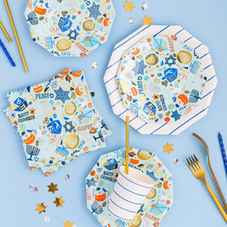 Lights Small PlatesMazel Tov! Featuring a festive color palette and a mix of gold and silver foil, these Hanukkah plates are sure to shine bright for the festival of lights!


IllustraDaydream Society