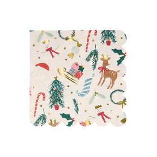 Festive Motif Large NapkinsThese fabulous napkins will make your festive party table look so special. They're covered in designs your guests will love, and have gorgeous gold foil and a scalloMeri Meri