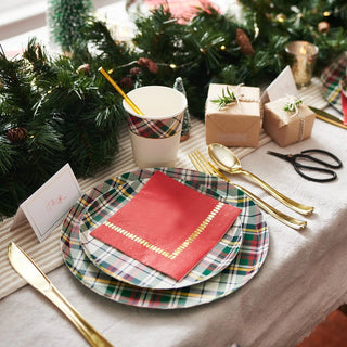 Festive Plaid Large PlatesCelebrate in festive tartan style with the Holiday Plaid collection. These large plates feature a classic green and red plaid pattern that is perfect for all your hoCoterie Party Supplies