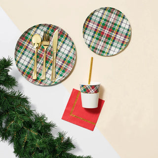 Festive Plaid Small PlatesCelebrate in festive tartan style with the Holiday Plaid collection. These small plates feature a classic green and red plaid pattern that is perfect for all your hoCoterie Party Supplies