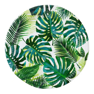 Fiesta Palm Leaf Paper PlatesJungle green prints will definitely create tropical vibes! Each pack comes in 8 paper plates. Diameter: 9" (23cm). Mix and match with other bright and colourful partTalking Tables