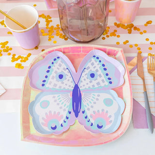 Flutter Large PlatesBeautiful butterflies! Featuring a gorgeous pastel palette and holographic silver foil-pressed elements, these butterfly plates make our hearts flutter. We think theJollity & Co