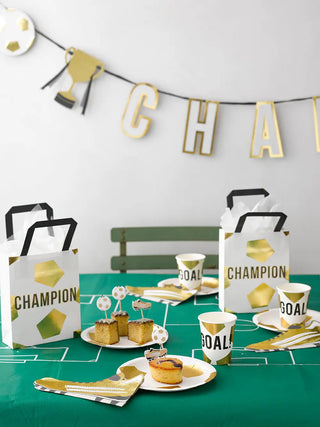 Football / Soccer Cleat Shaped NapkinsEach soccer boot shaped napkin features a shiny foil finish on one side, perfect for a place setting.  Use these party napkins for a kids soccer birthday party or foTalking Tables