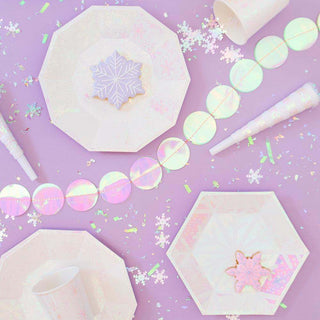 Frosted Small PlatesIce ice, baby! Featuring iridescent foil-pressed elements, these snowflake plates are what winter dreams are made of! We also adore them for frozen and winter wonderDaydream Society