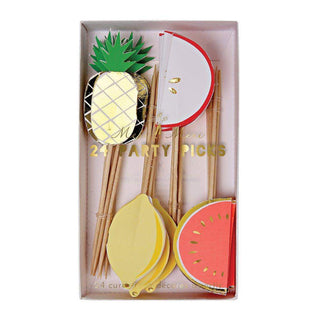 Fruit Party PicksFinger food is a must-have for any party, so invest in our fruit party picks, they are both practical and pretty. Featuring pineapple, melon, lemon and apple designsMeri Meri