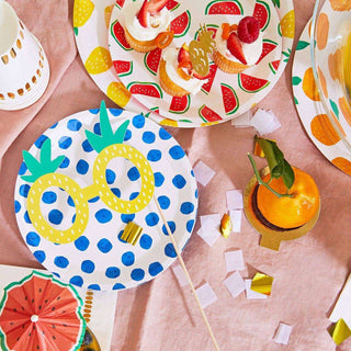 Fruit Punch Large Paper Party PlatesFreshen up your summer soiree with our fruit punch large plates. Featuring a bright mix of strawberries, blueberries, pineapples, watermelon, and oranges, they add aCoterie Party Supplies