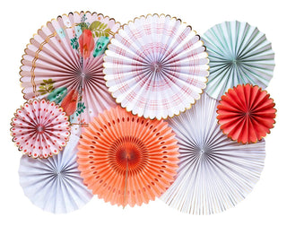 A group of My Mind's Eye GARDEN PARTY FANS on a white background for springtime.