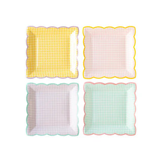 A set of four My Mind's Eye Gingham Plate Sets perfect for an Easter table.