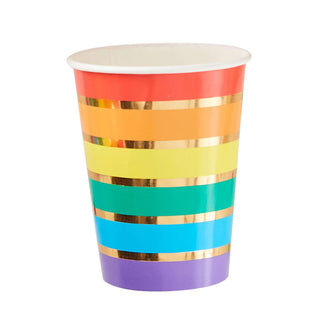 Gold Foil Rainbow Party Paper CupsPerfect for any party these rainbow paper cups will look perfect with other rainbow party decorations for a fun and vibrant setup. The vivid colours pop against the Ginger Ray