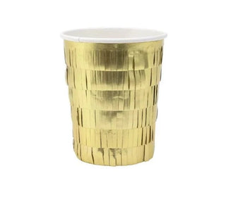 Gold Fringe Party CupsDrinks served in these sparkling gold cups will seem extra special. Perfect for any celebratory event!

Suitable for hot &amp; cold drinks
Gold mylar fringed sleeve
Meri Meri