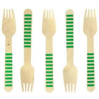 Green Stripes Wooden Forks