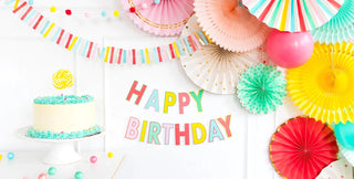 HAPPY BIRTHDAY BANNERDeliver birthday sentiments in a bright and playful way with this two piece happy birthday banner. Whether you use it to decorate the cake table of the birthday bashMy Mind’s Eye