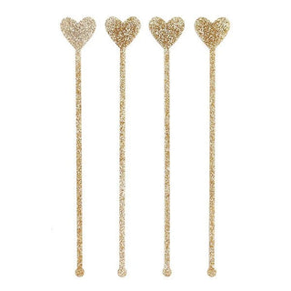 HEART DRINK STIRRERSSet of 4 drink stirrers in decorative packaging.  Each drink stirrer measures 1.2" x 7".
Drink Stirrers are made from high-quality gold glitter plastic.  The glitterAlexis Mattox