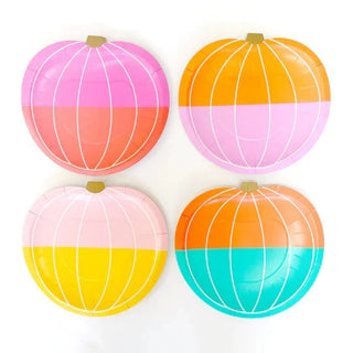 Colorful Pumpkin PlatesFeaturing gold metallic accents, these pumpkin decorated plates compliment any fall, Halloween, or harvest table!

Eight plates per package
4 assorted plate colors, CR Gibson