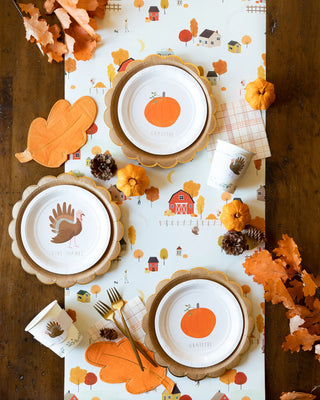 Harvest Scallop Kraft PlateSimple yet stunning, these party plates are sure to make a statement at your Thanksgiving table this year. Designed with rustic kraft paper with gold foil scalloped My Mind’s Eye