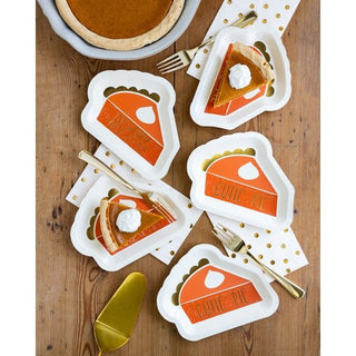 Harvest Pie Shaped 7" PlateHave your pie and eat it to this Thanksgiving with our cutie pie plates. These shaped plates are accented with gold foil and are the perfect way to serve up a slice My Mind’s Eye